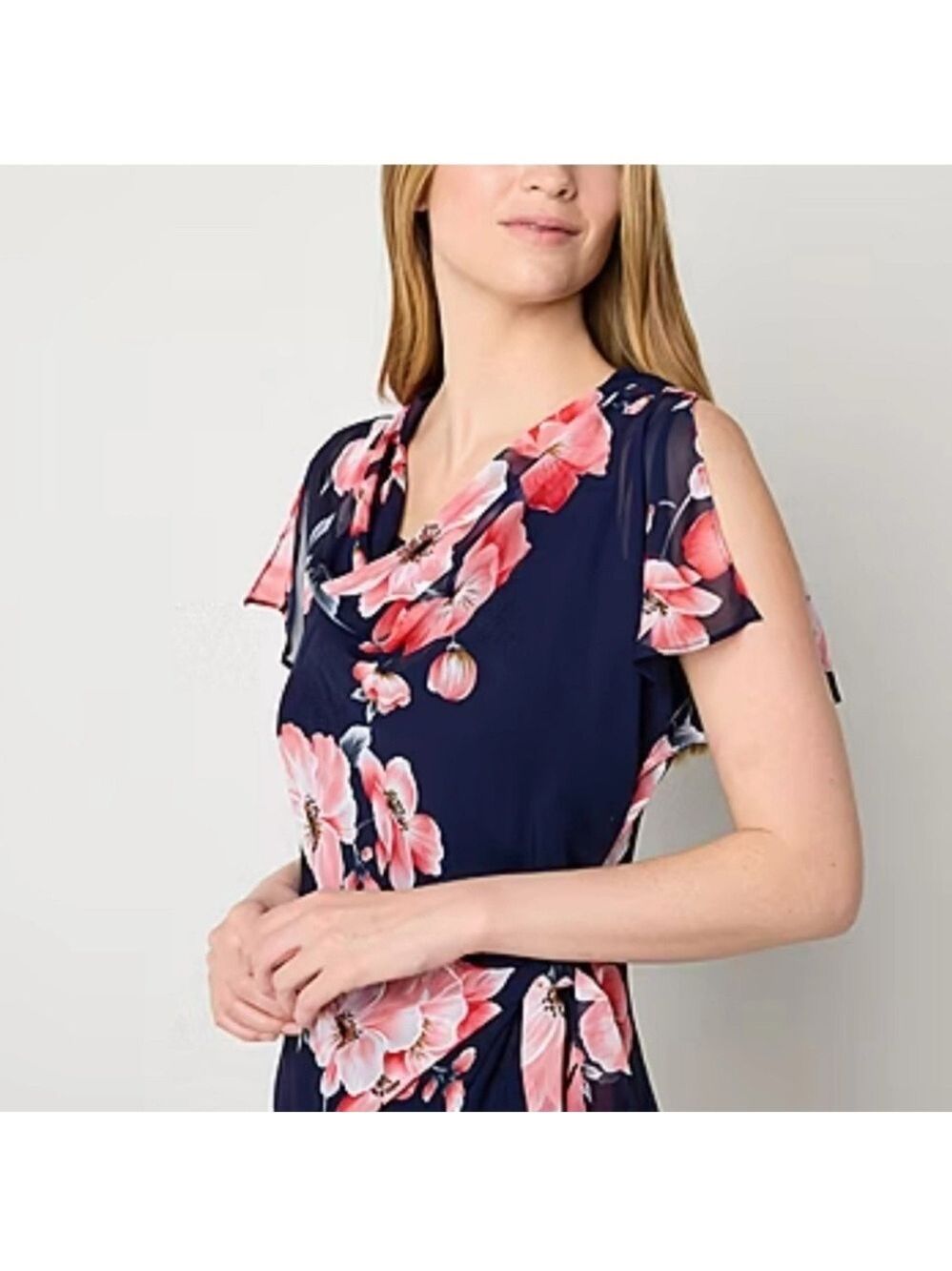 Robbie Bee Floral Fairy Feminine Romantic Cowl Neck 90s Y2K Midi Dress 16W